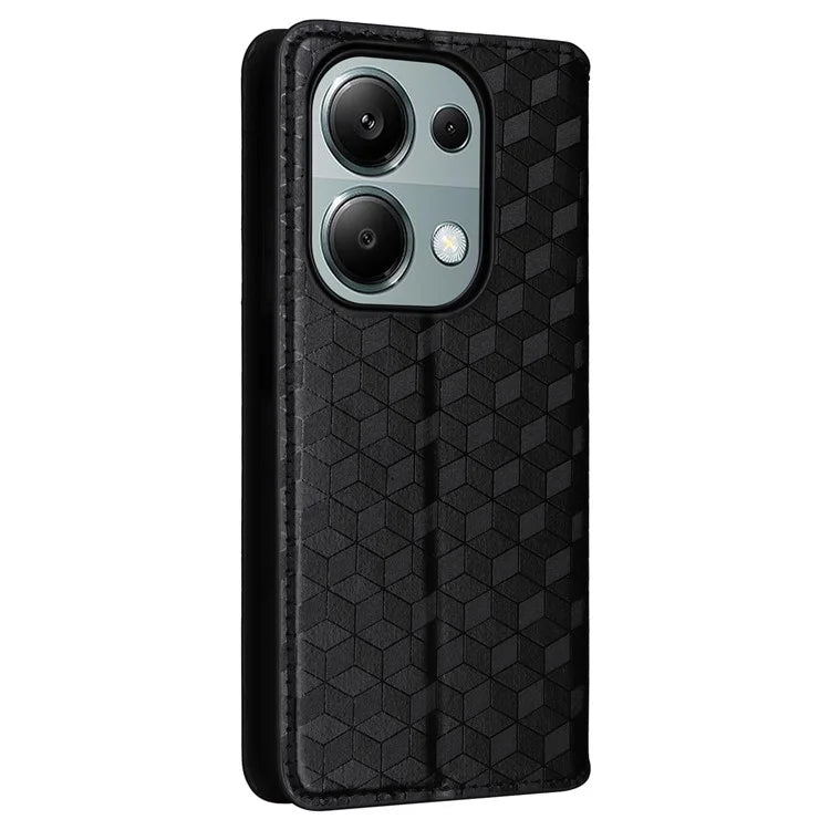 For Xiaomi Redmi Note 13 Pro 4G / Poco M6 Pro 4G Case Rhombus Imprinted Stand View Phone Cover