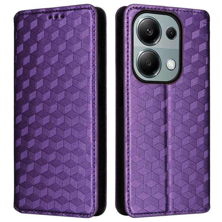 For Xiaomi Redmi Note 13 Pro 4G / Poco M6 Pro 4G Case Rhombus Imprinted Stand View Phone Cover