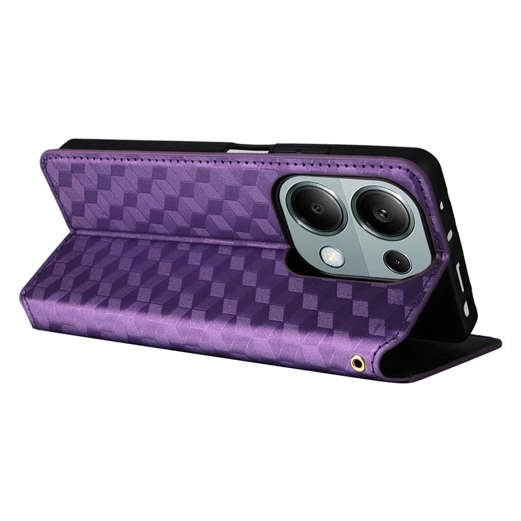 For Xiaomi Redmi Note 13 Pro 4G / Poco M6 Pro 4G Case Rhombus Imprinted Stand View Phone Cover