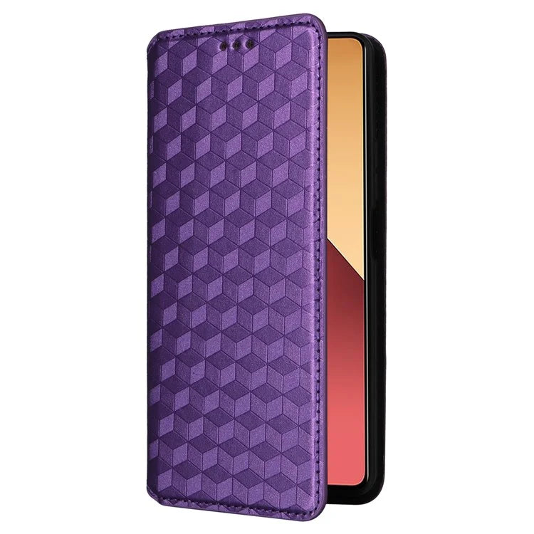 For Xiaomi Redmi Note 13 Pro 4G / Poco M6 Pro 4G Case Rhombus Imprinted Stand View Phone Cover