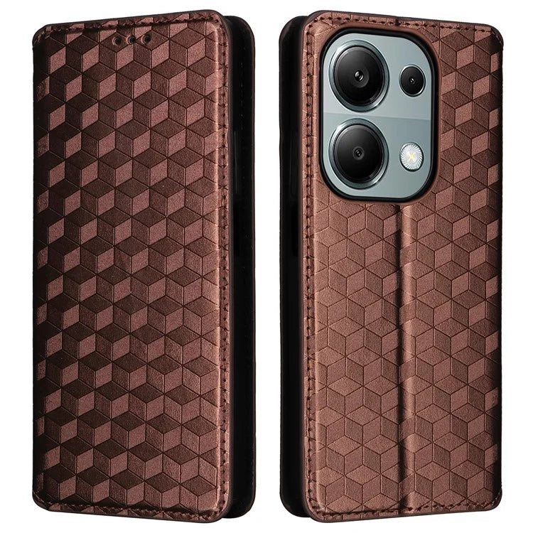 For Xiaomi Redmi Note 13 Pro 4G / Poco M6 Pro 4G Case Rhombus Imprinted Stand View Phone Cover