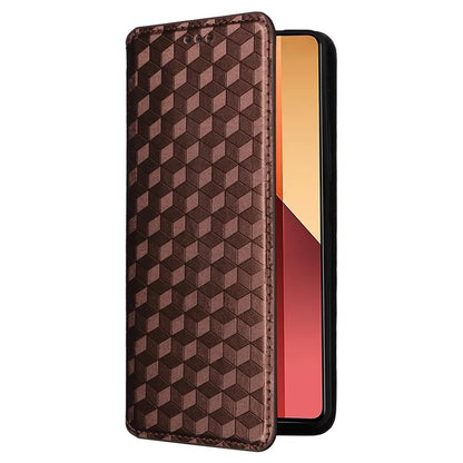 For Xiaomi Redmi Note 13 Pro 4G / Poco M6 Pro 4G Case Rhombus Imprinted Stand View Phone Cover