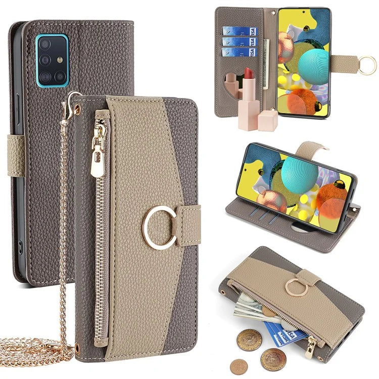 For Samsung Galaxy A51 5G SM-A516 Wallet Case Zipper PU Leather Crossbody Phone Cover