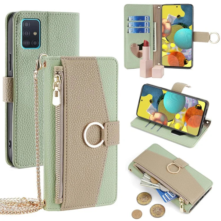 For Samsung Galaxy A51 5G SM-A516 Wallet Case Zipper PU Leather Crossbody Phone Cover