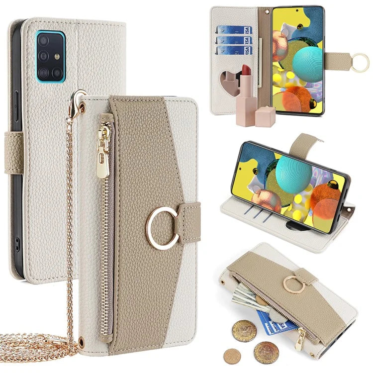 For Samsung Galaxy A51 5G SM-A516 Wallet Case Zipper PU Leather Crossbody Phone Cover