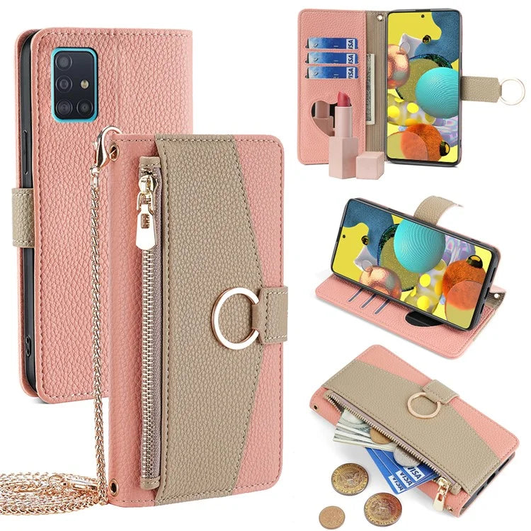 For Samsung Galaxy A51 5G SM-A51 Wallet Case Zipper PU Leather Crossbody Phone Cover