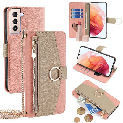 For Samsung Galaxy S21 4G / 5G Crossbody Case Zipper Pocket Makeup Mirror Phone Cover