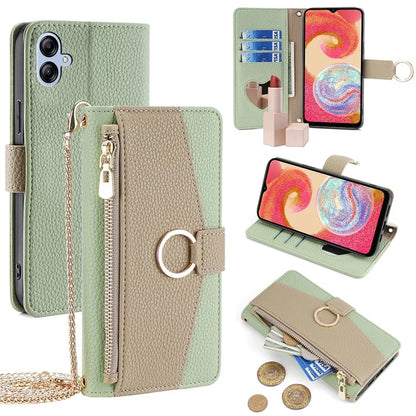 For Samsung Galaxy A04e 4G PU Leather Case Zipper Wallet Mirror Phone Cover with Shoulder Strap