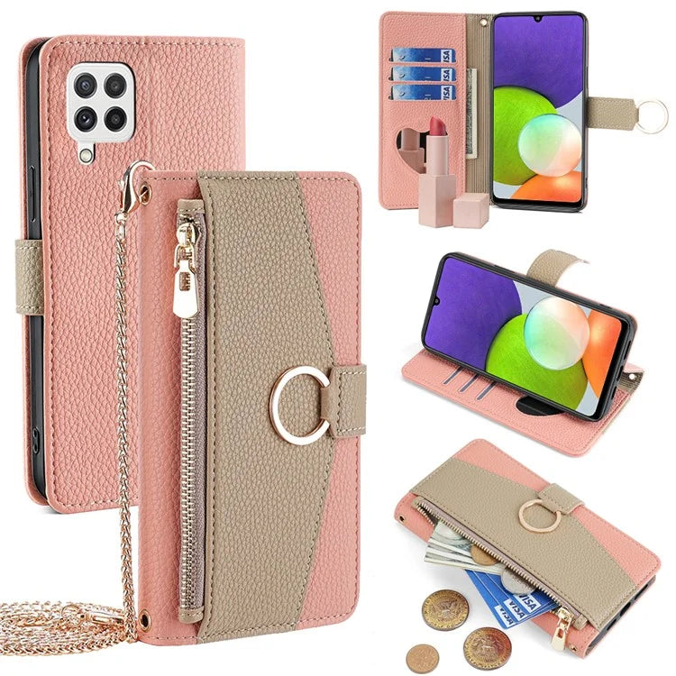 For Samsung Galaxy A22 4G (EU Version) Case Zipper Wallet Stand PU Leather Phone Cover