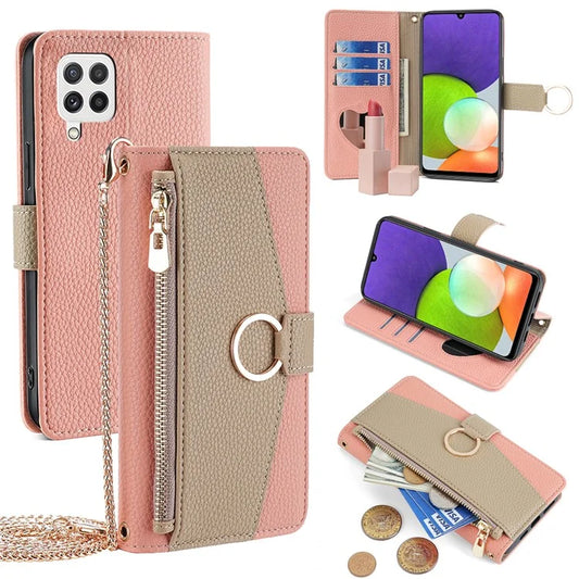 For Samsung Galaxy A22 4G (EU Version) Case Zipper Wallet Stand PU Leather Phone Cover