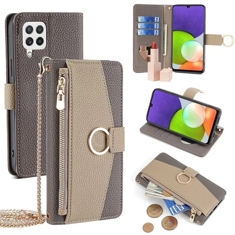 For Samsung Galaxy A22 4G (EU Version) Case Zipper Wallet Stand PU Leather Phone Cover