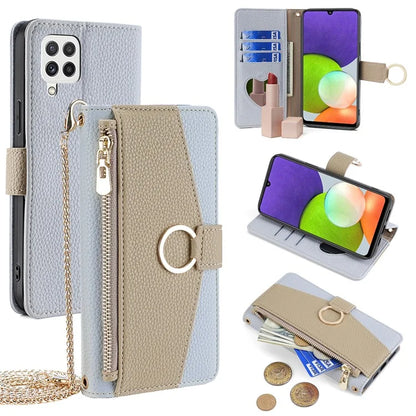 For Samsung Galaxy A22 4G (EU Version) Case Zipper Wallet Stand PU Leather Phone Cover