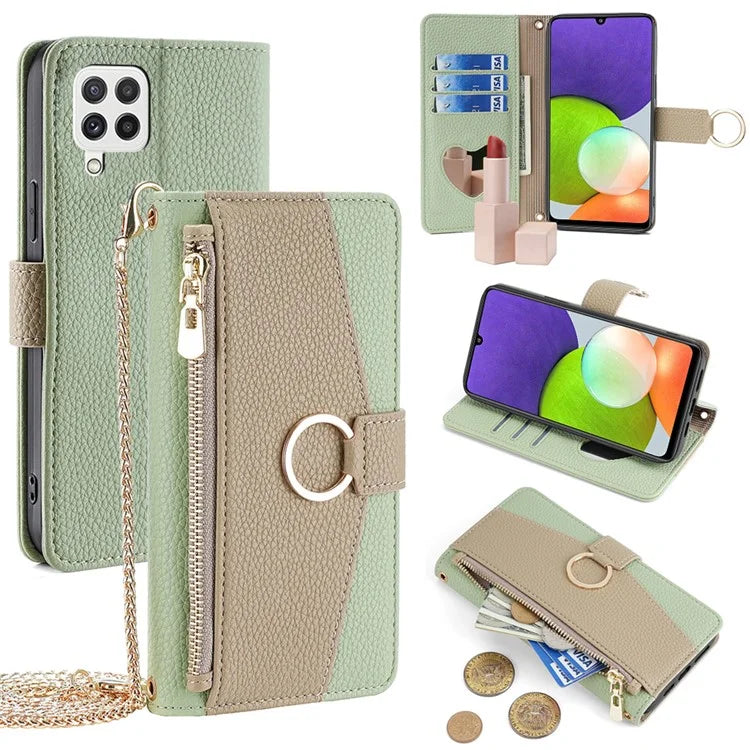 For Samsung Galaxy A22 4G (EU Version) Case Zipper Wallet Stand PU Leather Phone Cover