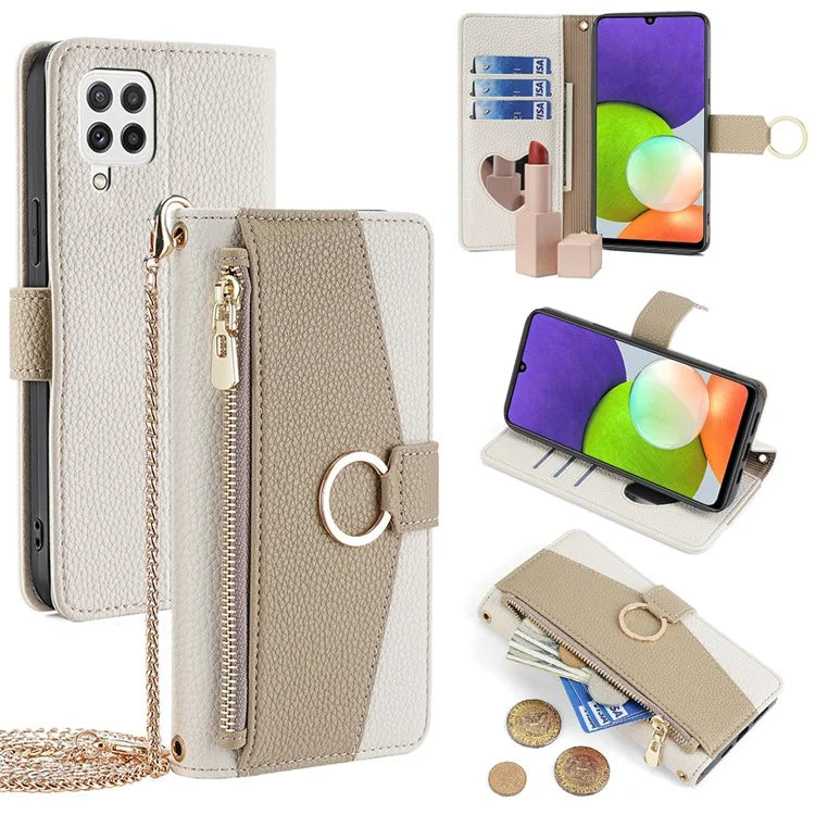 For Samsung Galaxy A22 4G (EU Version) Case Zipper Wallet Stand PU Leather Phone Cover