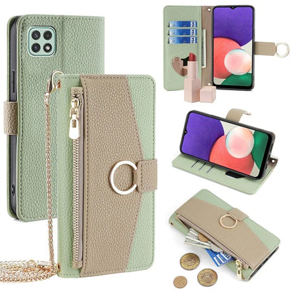 For Samsung Galaxy A22 5G (US Version) Case PU Leather Wallet Stand Cover with Shoulder Strap
