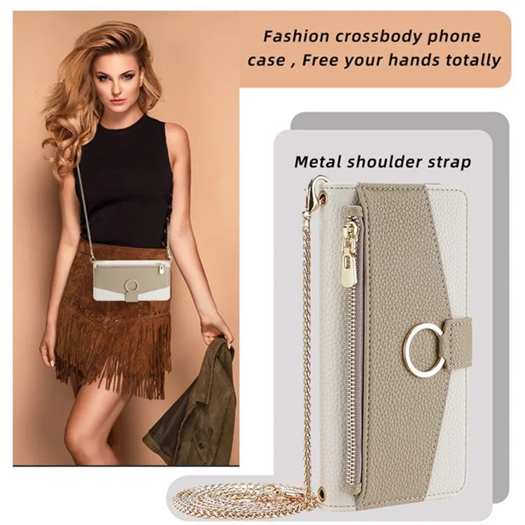 For Samsung Galaxy A22 5G (US Version) Case PU Leather Wallet Stand Cover with Shoulder Strap
