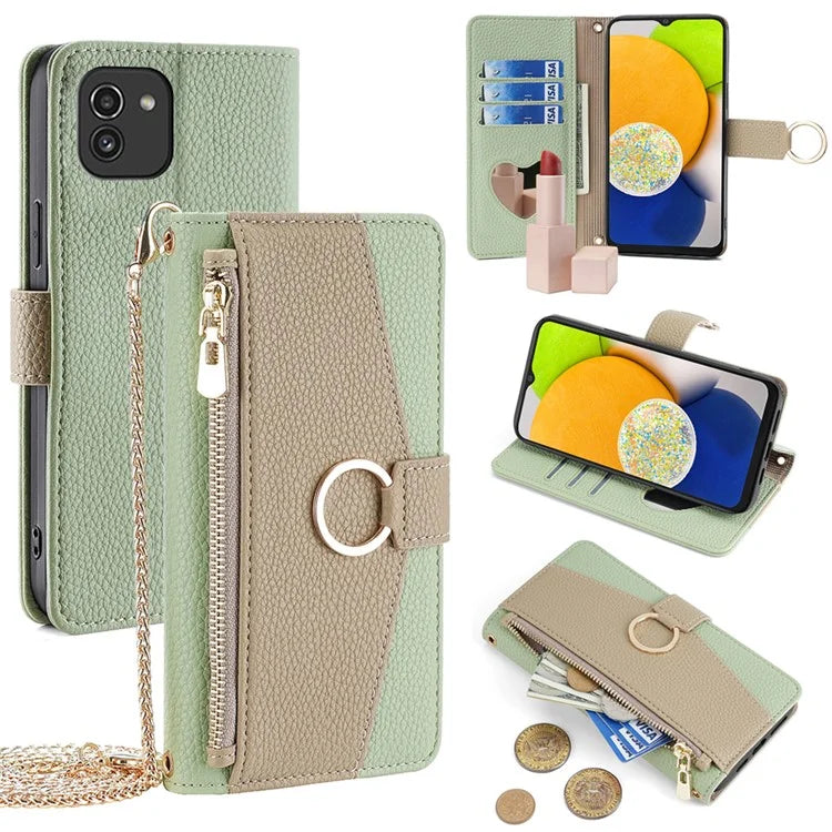 For Samsung Galaxy A03 (166.5 x 75.98 x 9.14mm) Case PU Leather Makeup Mirror Wallet Cover Stand