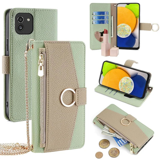For Samsung Galaxy A03 (166.5 x 75.98 x 9.14mm) Case PU Leather Makeup Mirror Wallet Cover Stand