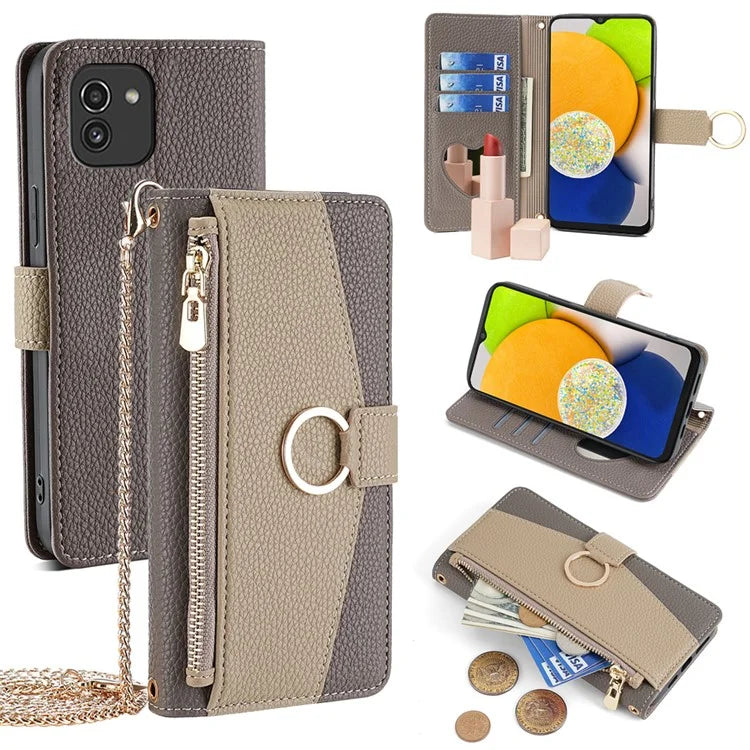 For Samsung Galaxy A03 (166.5 x 75.98 x 9.14mm) Case PU Leather Makeup Mirror Wallet Cover Stand