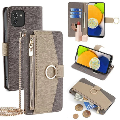 For Samsung Galaxy A03 (166.5 x 75.98 x 9.14mm) Case PU Leather Makeup Mirror Wallet Cover Stand