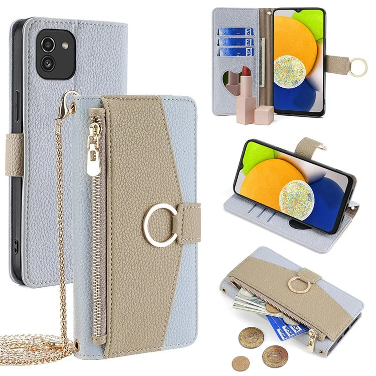 For Samsung Galaxy A03 (166.5 x 75.98 x 9.14mm) Case PU Leather Makeup Mirror Wallet Cover Stand