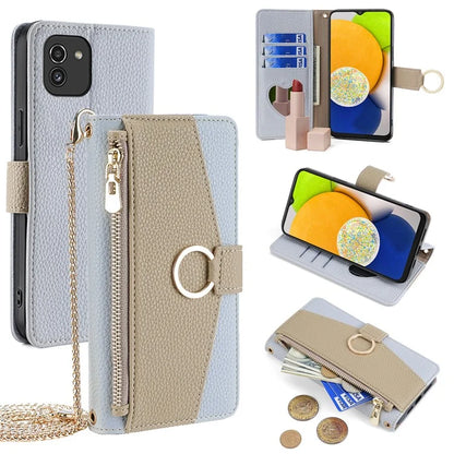 For Samsung Galaxy A03 (166.5 x 75.98 x 9.14mm) Case PU Leather Makeup Mirror Wallet Cover Stand