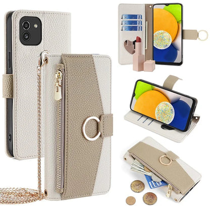 For Samsung Galaxy A03 (166.5 x 75.98 x 9.14mm) Case PU Leather Makeup Mirror Wallet Cover Stand