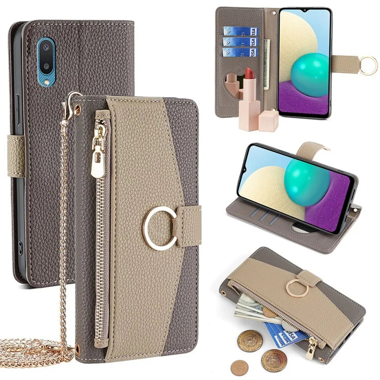 For Samsung Galaxy A02 Case PU Leather Wallet Stand Women Makeup Phone Cover with Strap