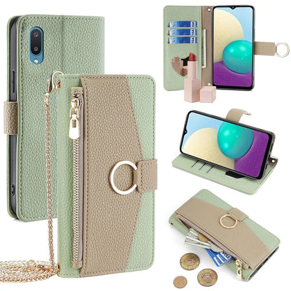 For Samsung Galaxy A02 Case PU Leather Wallet Stand Women Makeup Phone Cover with Strap