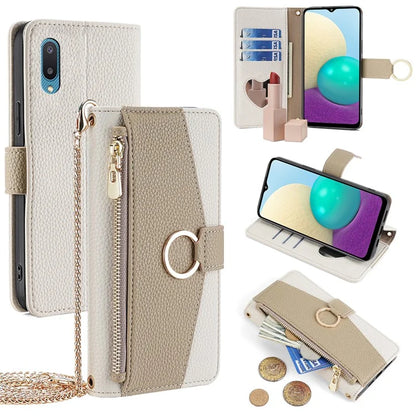 For Samsung Galaxy A02 Case PU Leather Wallet Stand Women Makeup Phone Cover with Strap