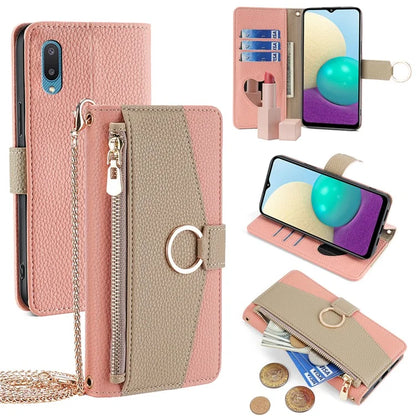 For Samsung Galaxy A02 Case PU Leather Wallet Stand Women Makeup Phone Cover with Strap