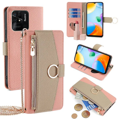 For Xiaomi Redmi 10C Case Leather Makeup Phone Cover Wallet Stand with Long Strap