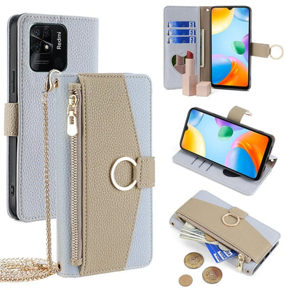 For Xiaomi Redmi 10C Case Leather Makeup Phone Cover Wallet Stand with Long Strap