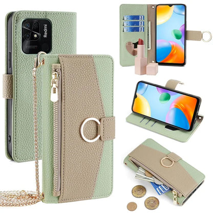 For Xiaomi Redmi 10C Case Leather Makeup Phone Cover Wallet Stand with Long Strap