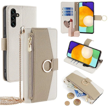 For Samsung Galaxy A13 5G Leather Case Wallet Stand Phone Cover with Shoulder Strap and Mirror