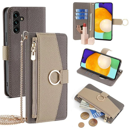 For Samsung Galaxy A13 5G Leather Case Wallet Stand Phone Cover with Shoulder Strap and Mirror