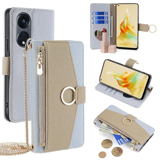 For Oppo Reno8 T 5G  /  A1 Pro 5G Case with Shoulder Strap Leather Wallet Phone Cover Stand