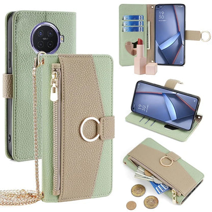 For Oppo Ace2 Case Leather Phone Cover Wallet Stand with Chain Strap and Makeup Mirror