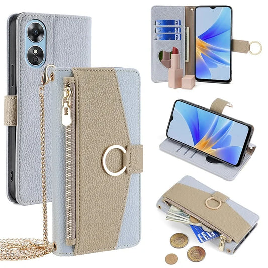 For Oppo A17 4G Case with Chain Strap Leather Wallet Phone Bag Cover Stand