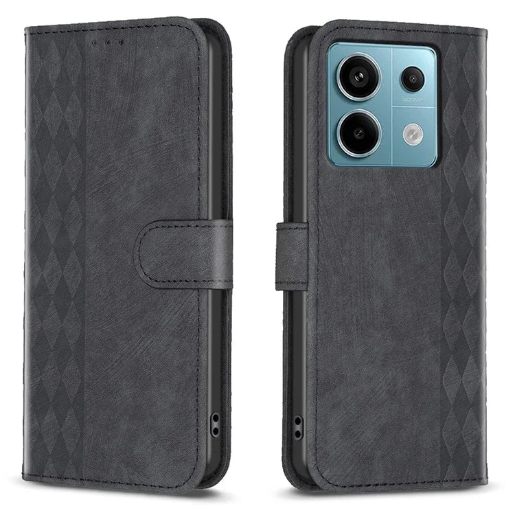 For Xiaomi Redmi Note 13 Pro 4G / Poco M6 Pro 4G Leather Case Flip Phone Cover with TPU Inner Shell Grid Pattern