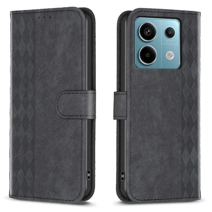 For Xiaomi Redmi Note 13 Pro 4G / Poco M6 Pro 4G Leather Case Flip Phone Cover with TPU Inner Shell Grid Pattern