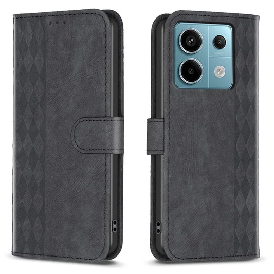 For Xiaomi Redmi Note 13 Pro 4G / Poco M6 Pro 4G Leather Case Flip Phone Cover with TPU Inner Shell Grid Pattern