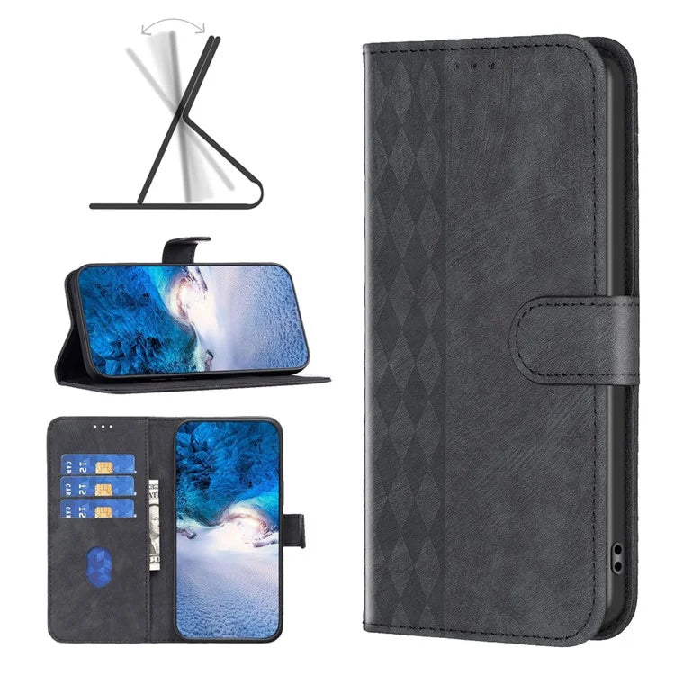 For Xiaomi Redmi Note 13 Pro 4G / Poco M6 Pro 4G Leather Case Flip Phone Cover with TPU Inner Shell Grid Pattern
