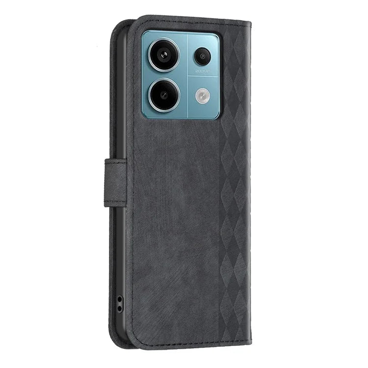 For Xiaomi Redmi Note 13 Pro 4G / Poco M6 Pro 4G Leather Case Flip Phone Cover with TPU Inner Shell Grid Pattern