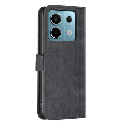 For Xiaomi Redmi Note 13 Pro 4G / Poco M6 Pro 4G Leather Case Flip Phone Cover with TPU Inner Shell Grid Pattern