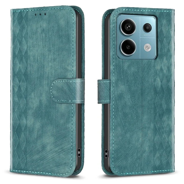 For Xiaomi Redmi Note 13 Pro 4G / Poco M6 Pro 4G Leather Case Flip Phone Cover with TPU Inner Shell Grid Pattern