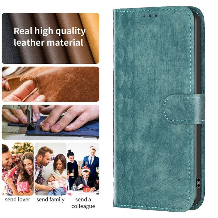 For Xiaomi Redmi Note 13 Pro 4G / Poco M6 Pro 4G Leather Case Flip Phone Cover with TPU Inner Shell Grid Pattern