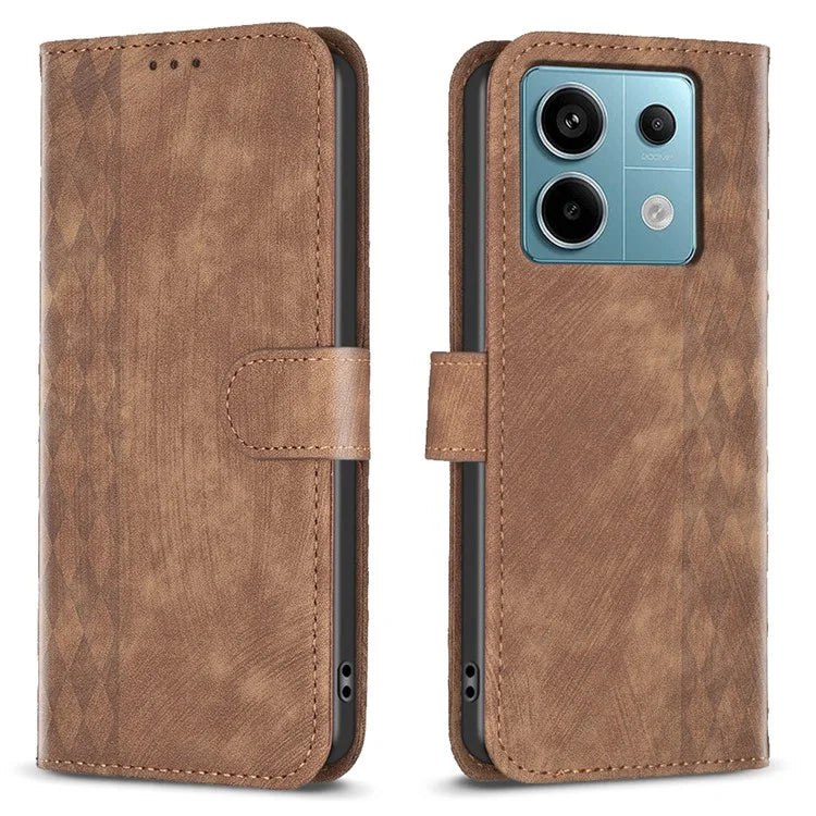 For Xiaomi Redmi Note 13 Pro 4G / Poco M6 Pro 4G Leather Case Flip Phone Cover with TPU Inner Shell Grid Pattern