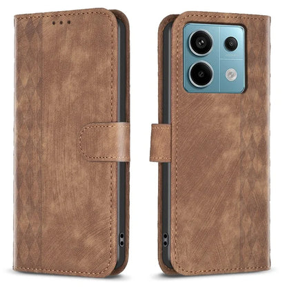 For Xiaomi Redmi Note 13 Pro 4G / Poco M6 Pro 4G Leather Case Flip Phone Cover with TPU Inner Shell Grid Pattern