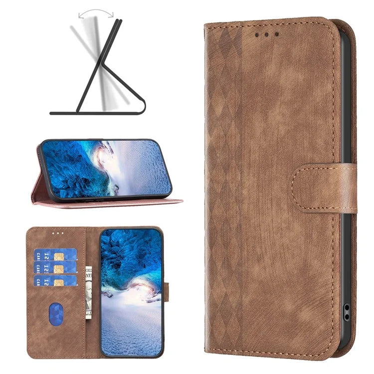 For Xiaomi Redmi Note 13 Pro 4G / Poco M6 Pro 4G Leather Case Flip Phone Cover with TPU Inner Shell Grid Pattern